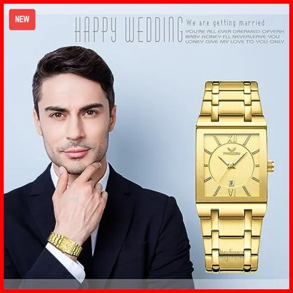 Men's Square Stainless Steel Analog Quartz Watch with Auto Date - Picture 5 of 7